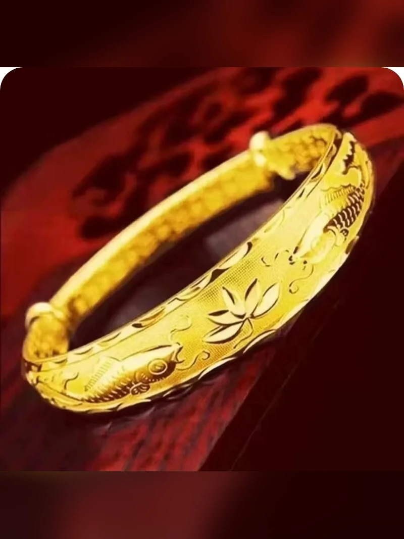 Lotus Engraved Gold Bangle