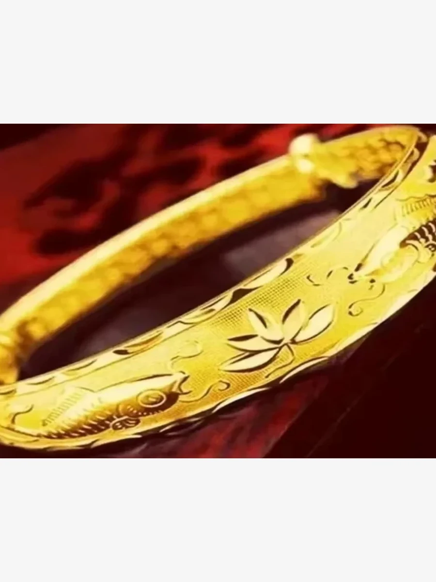 Lotus Engraved Gold Bangle