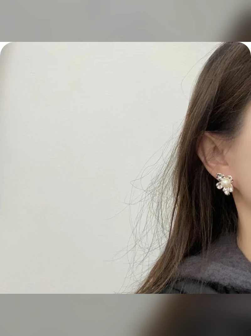 Silver Floral Crystal Stud Earrings