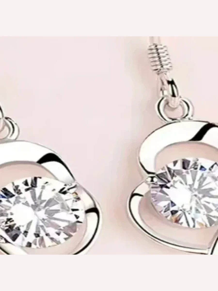 Silver Heart Crystal Drop Earrings