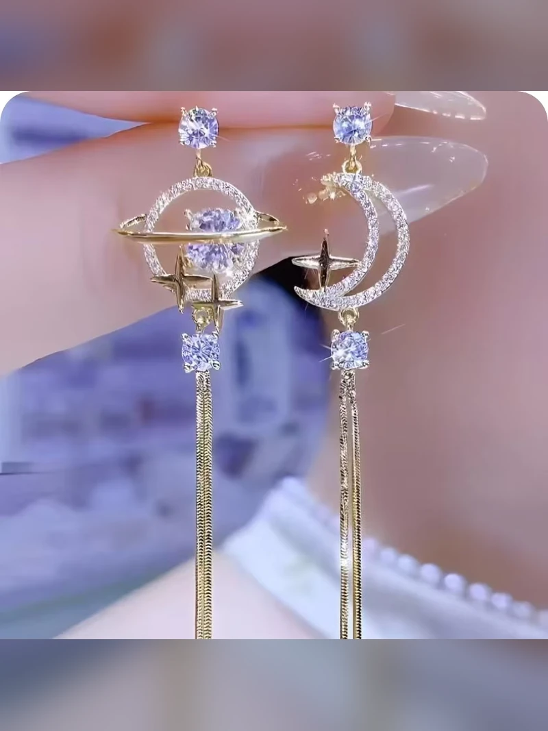 Moon Star Tassel Drop Earrings