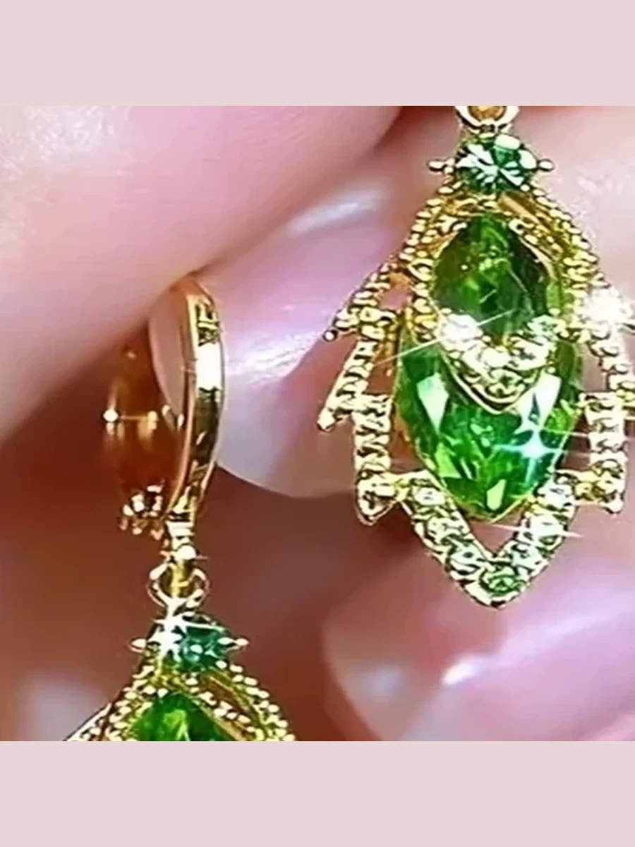 Emerald Leaf Drop Earrings