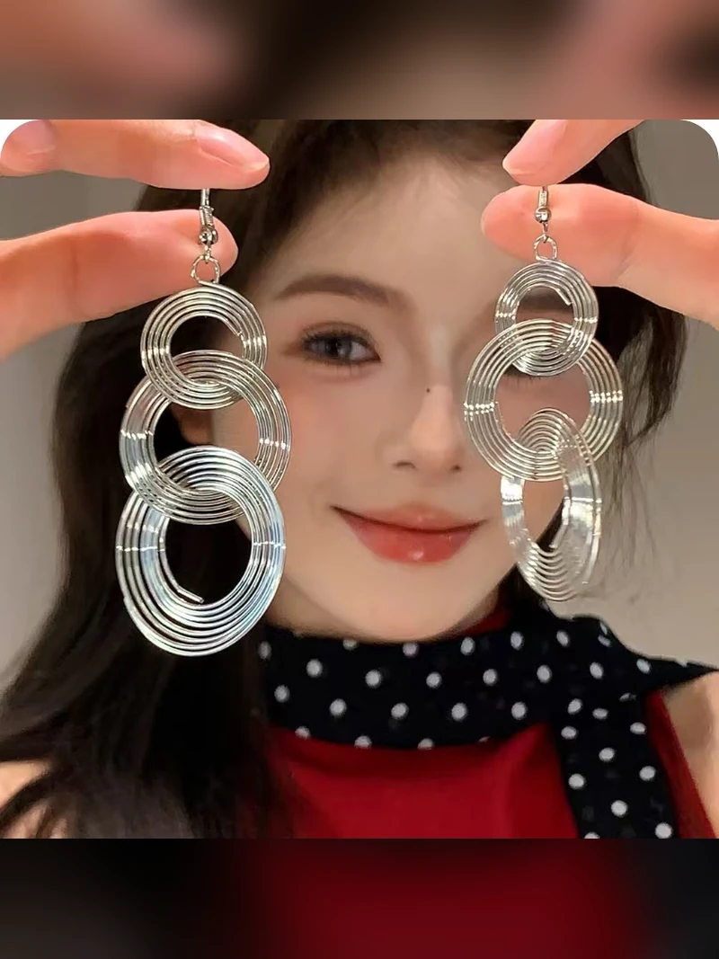 Oversized Silver Circle Drop Earrings
