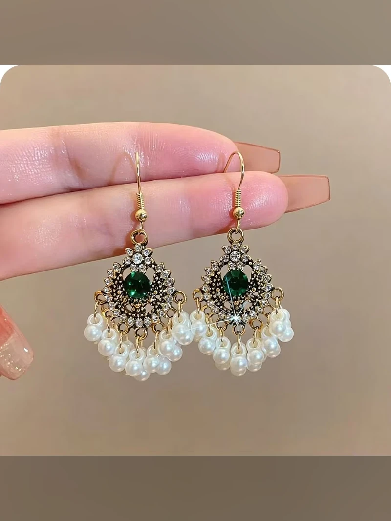 Green Pearl Chandelier Earrings
