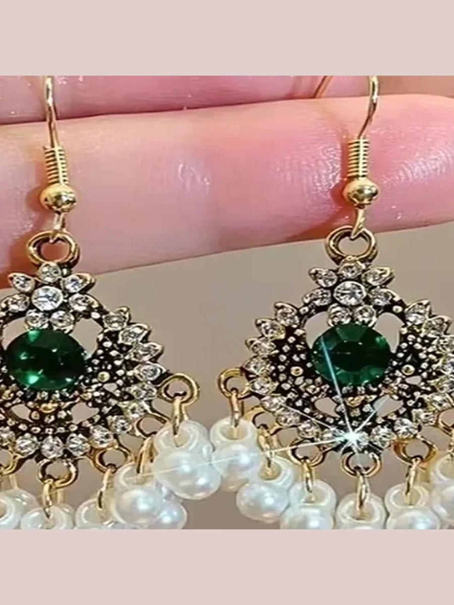 Green Pearl Chandelier Earrings