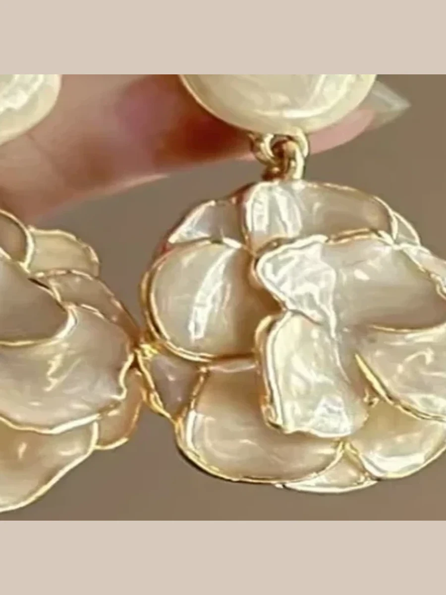 Cream Flower Drop Earrings