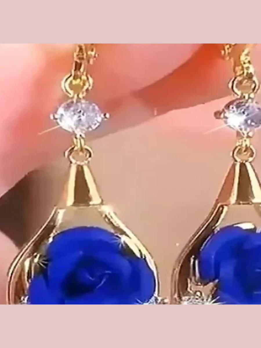 Blue Rose Crystal Drop Earrings
