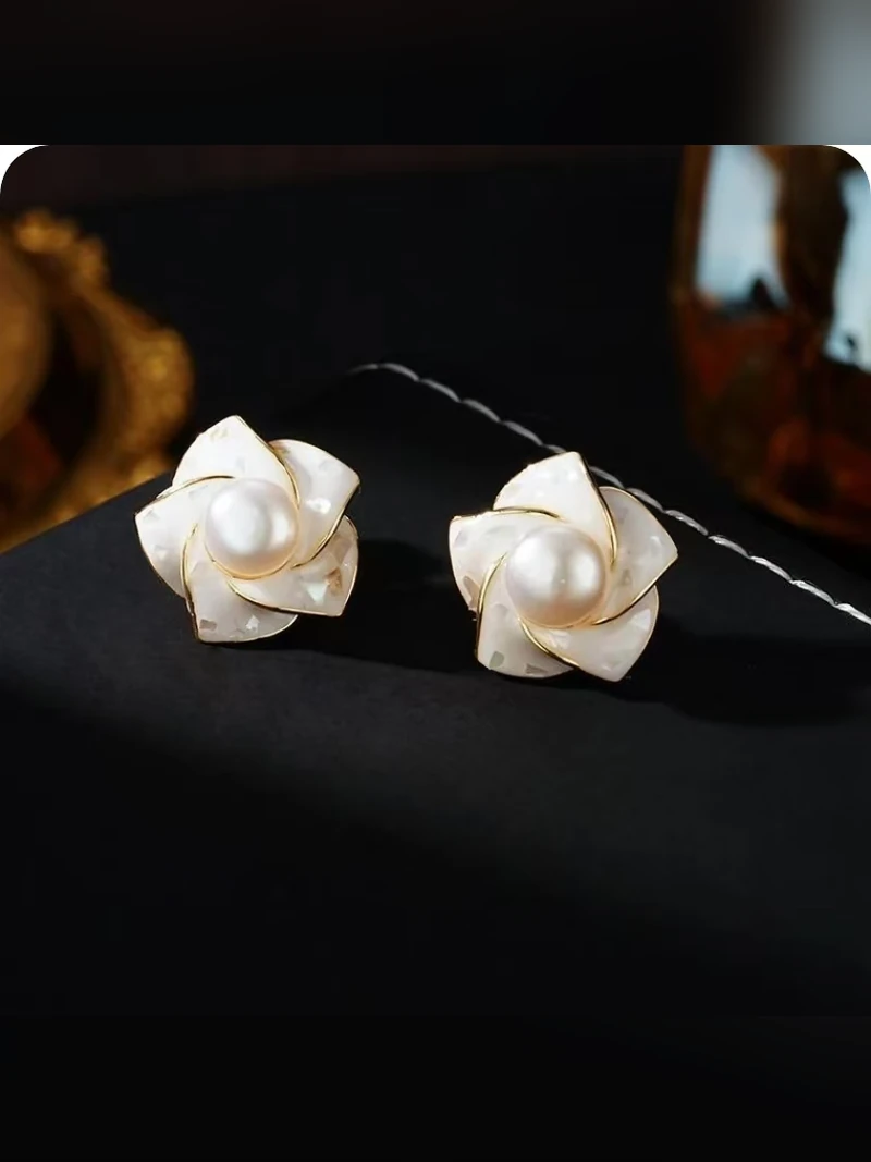 White Rose Stud Earrings