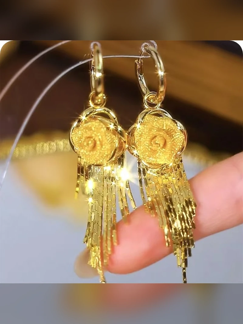 Gold Coin Tassel Earrings