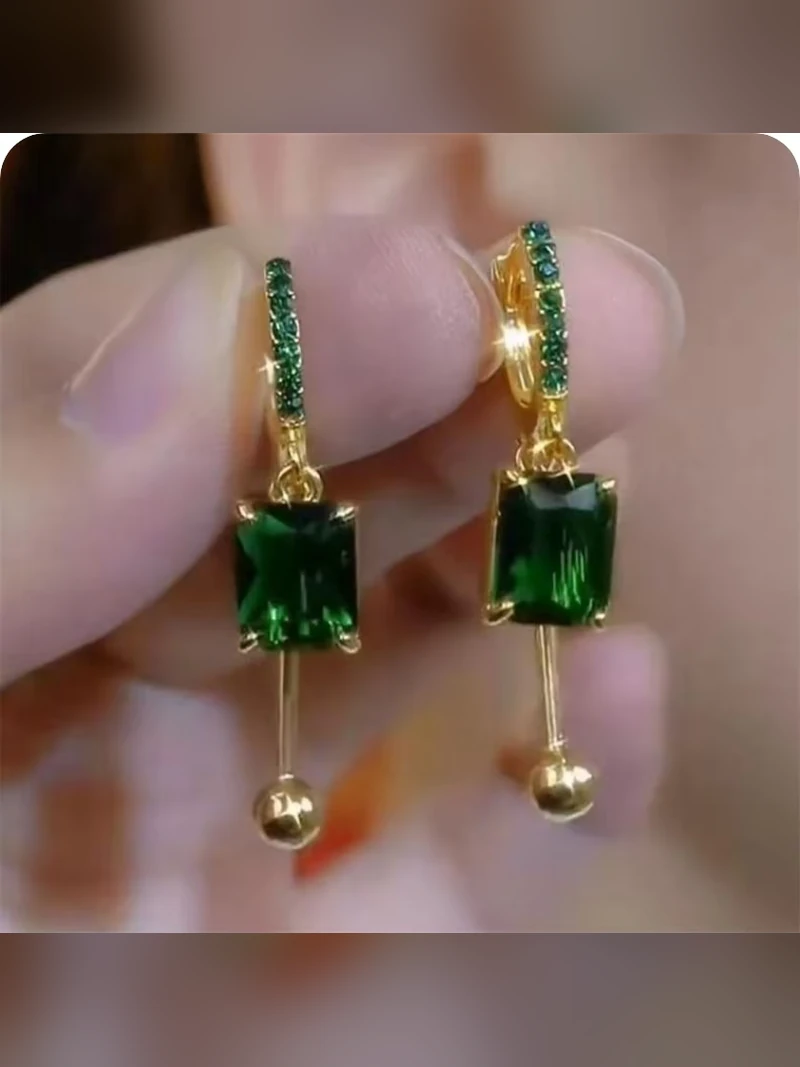 Emerald Bar Drop Earrings