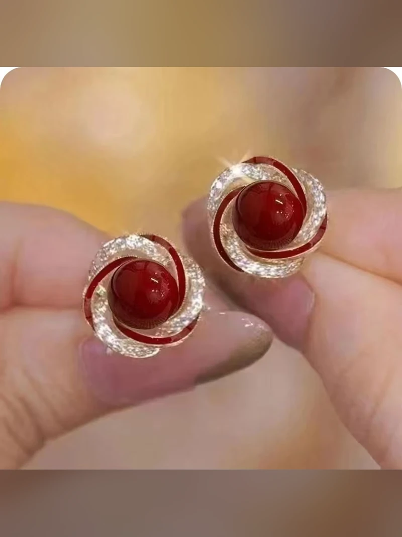 Red Swirl Stud Earrings