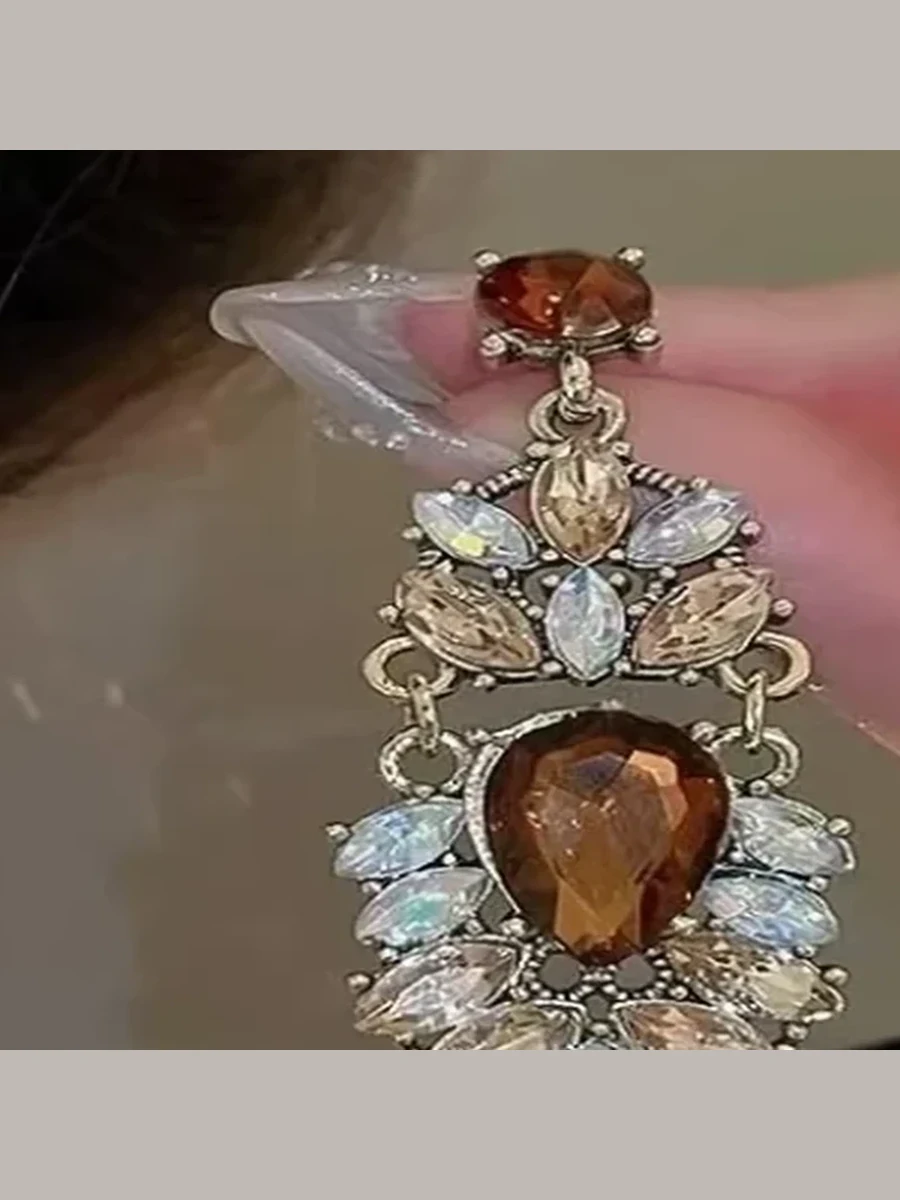 Bronze Heart Crystal Drop Earrings