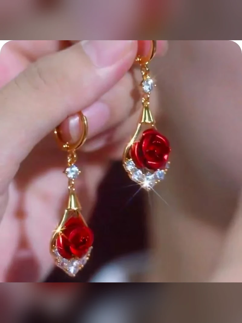 Red Teardrop Crystal Earrings