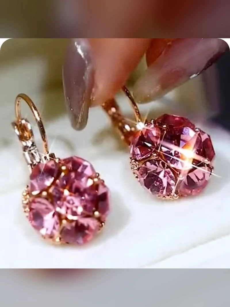 Pink Crystal Orb Drop Earrings