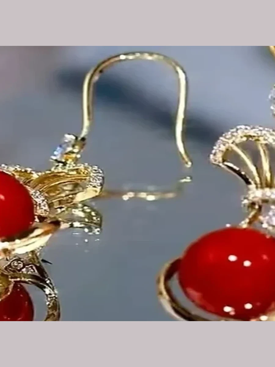 Red Bead Lantern Earrings