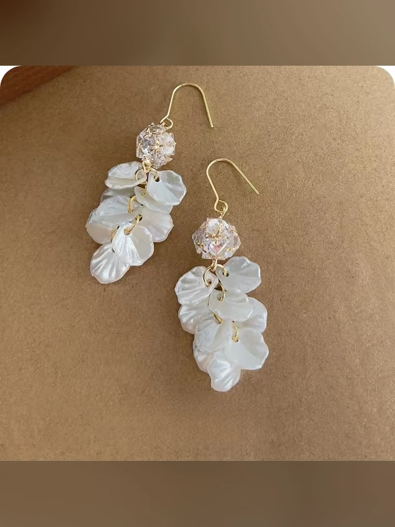 White Petal Drop Earrings