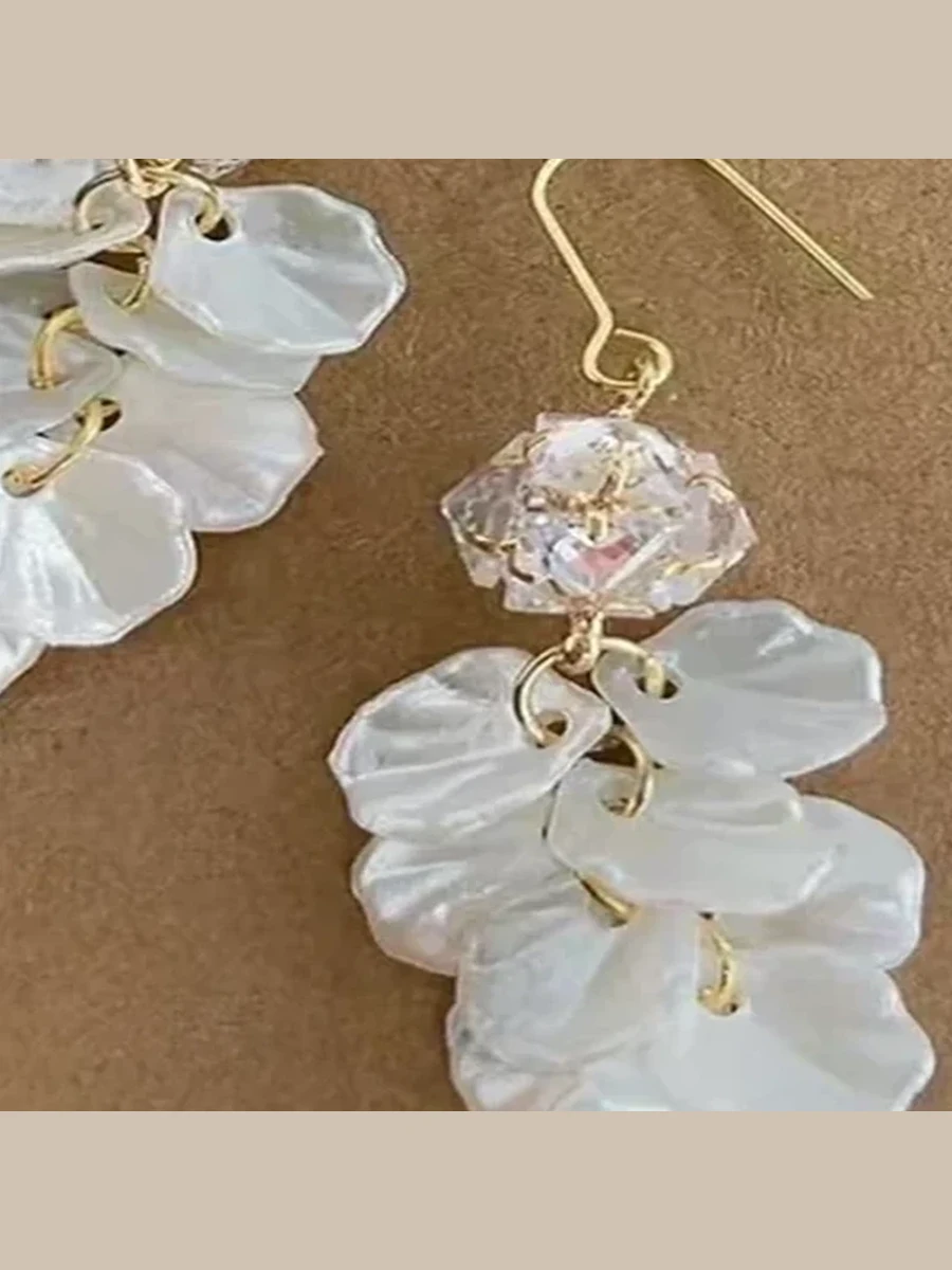 White Petal Drop Earrings
