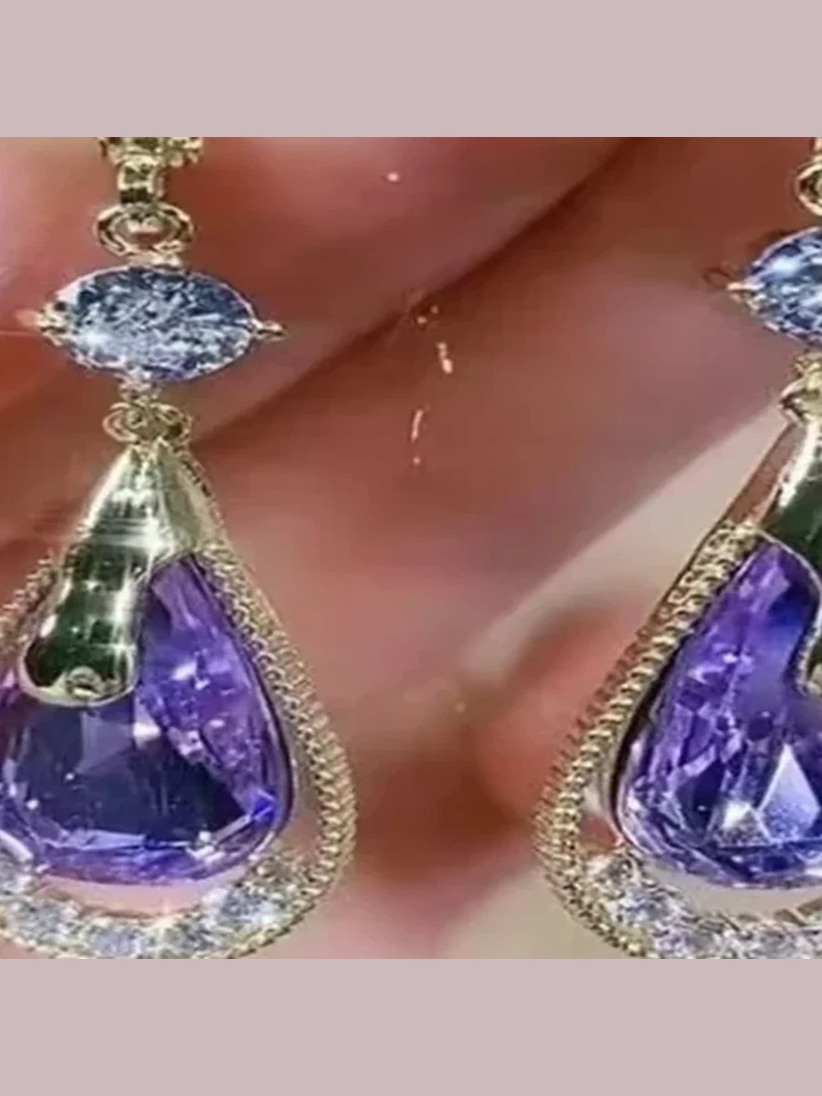 Purple Teardrop Crystal Earrings