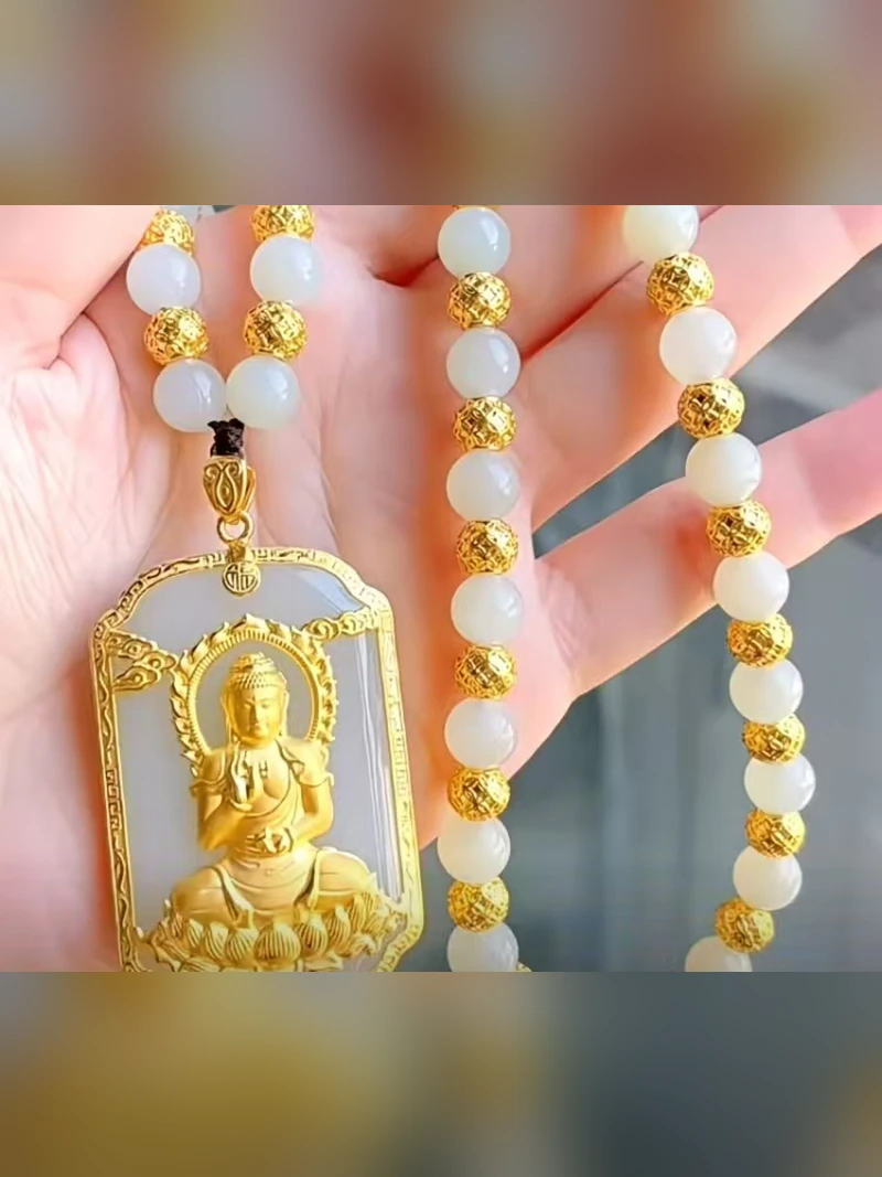 Jade Bead Buddha Pendant Necklace