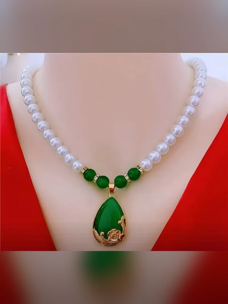Emerald Drop Pearl Necklace