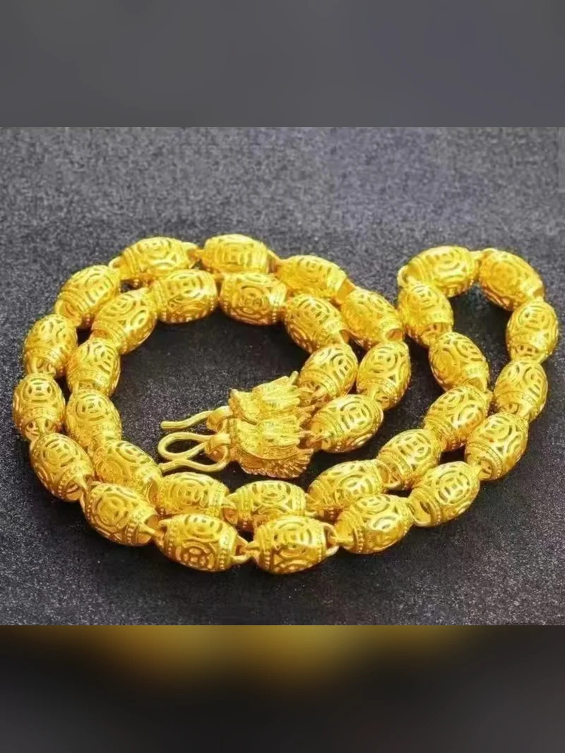 Dragon Clasp Gold Bead Necklace