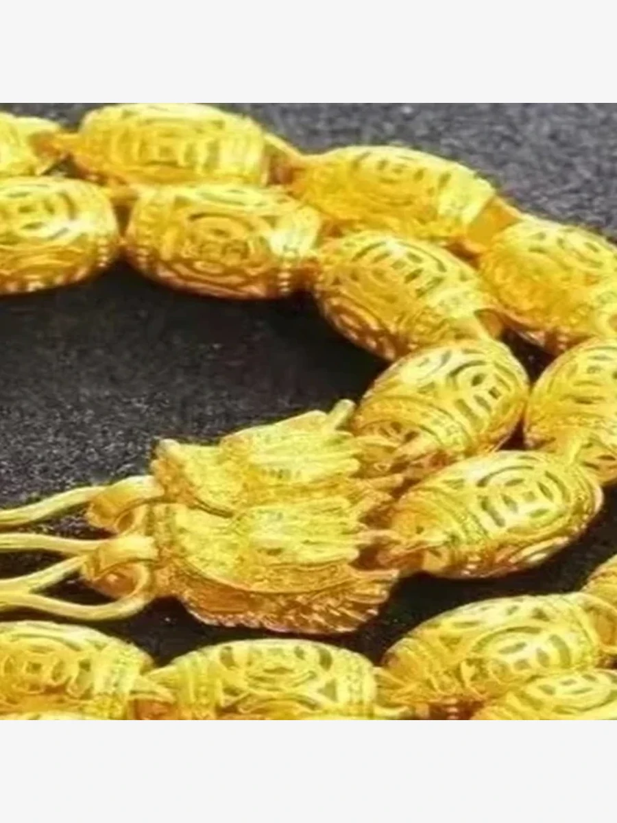 Dragon Clasp Gold Bead Necklace