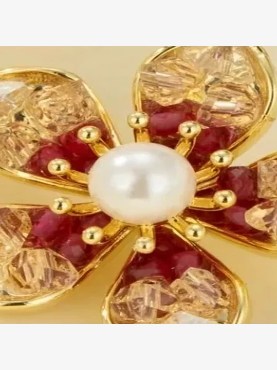 Red Enamel Pearl Flower Ring