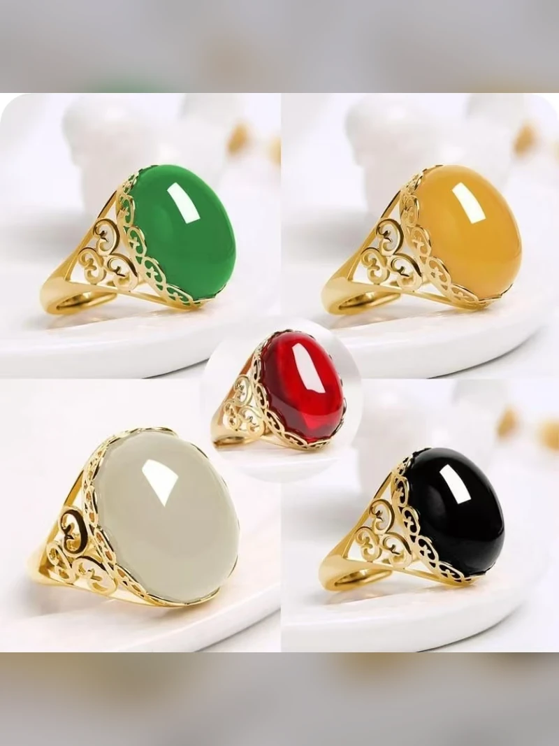 Mixed Jade Signet Ring Set