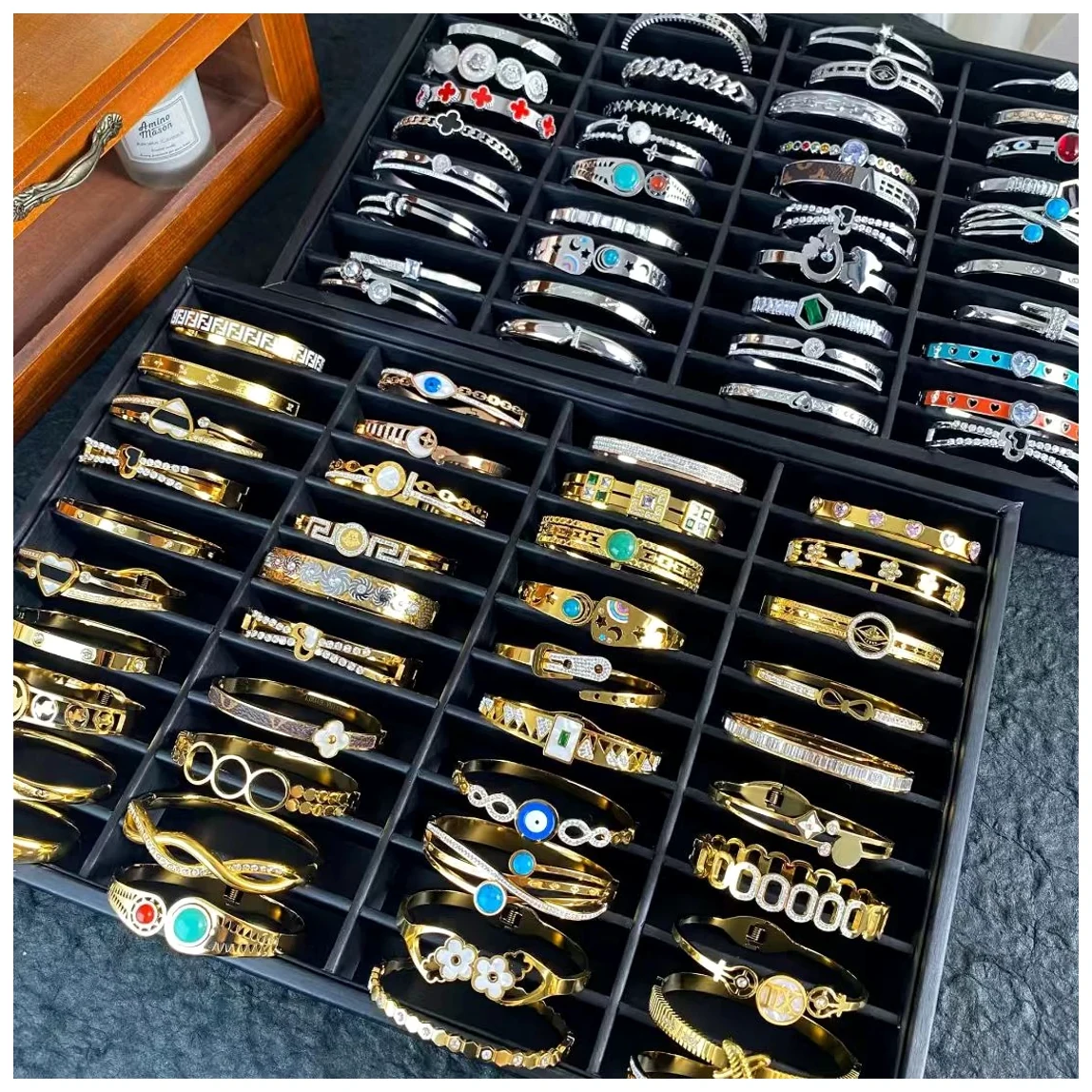 Multiple bracelet trays with assorted styles