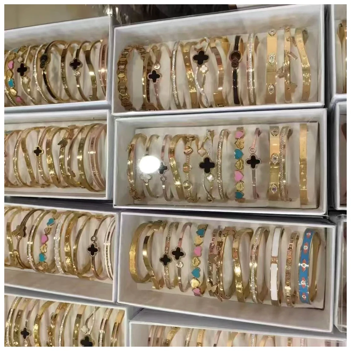 Bracelet trays arranged for wholesale selection
