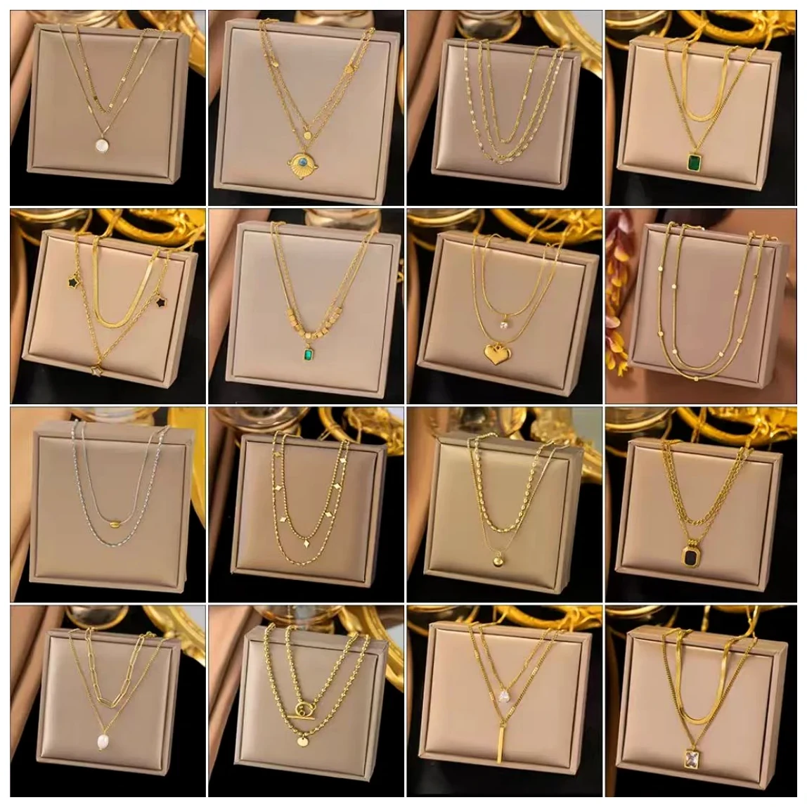 Boxed necklace styles prepared for selection